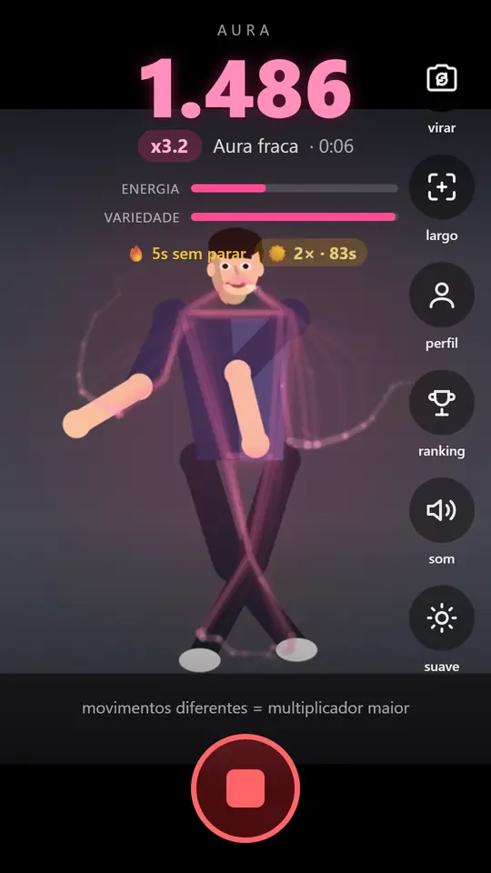 Partida em andamento com esqueleto de neon e barras de energia e variedade