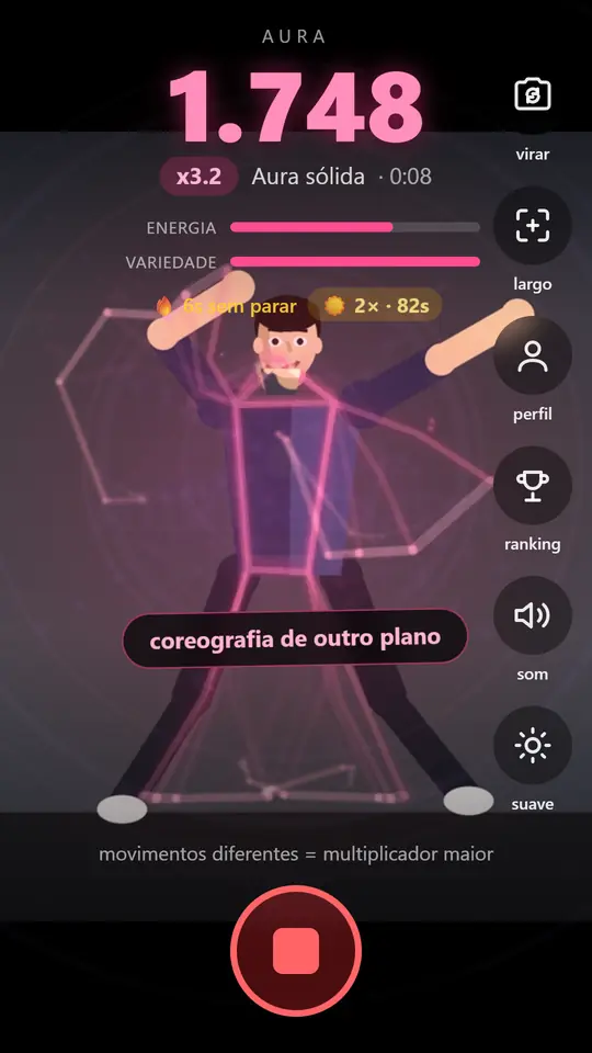 Multiplicador em 3,2 com o corpo cercado de partículas